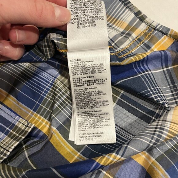 Marmot Men's Large Blue/Yellow Plaid Lightweight Button Front Short Sleeve Shirt - Picture 3 of 7